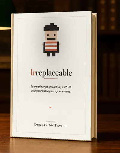 The hardback cover of Irreplaceable, standing on a desk.